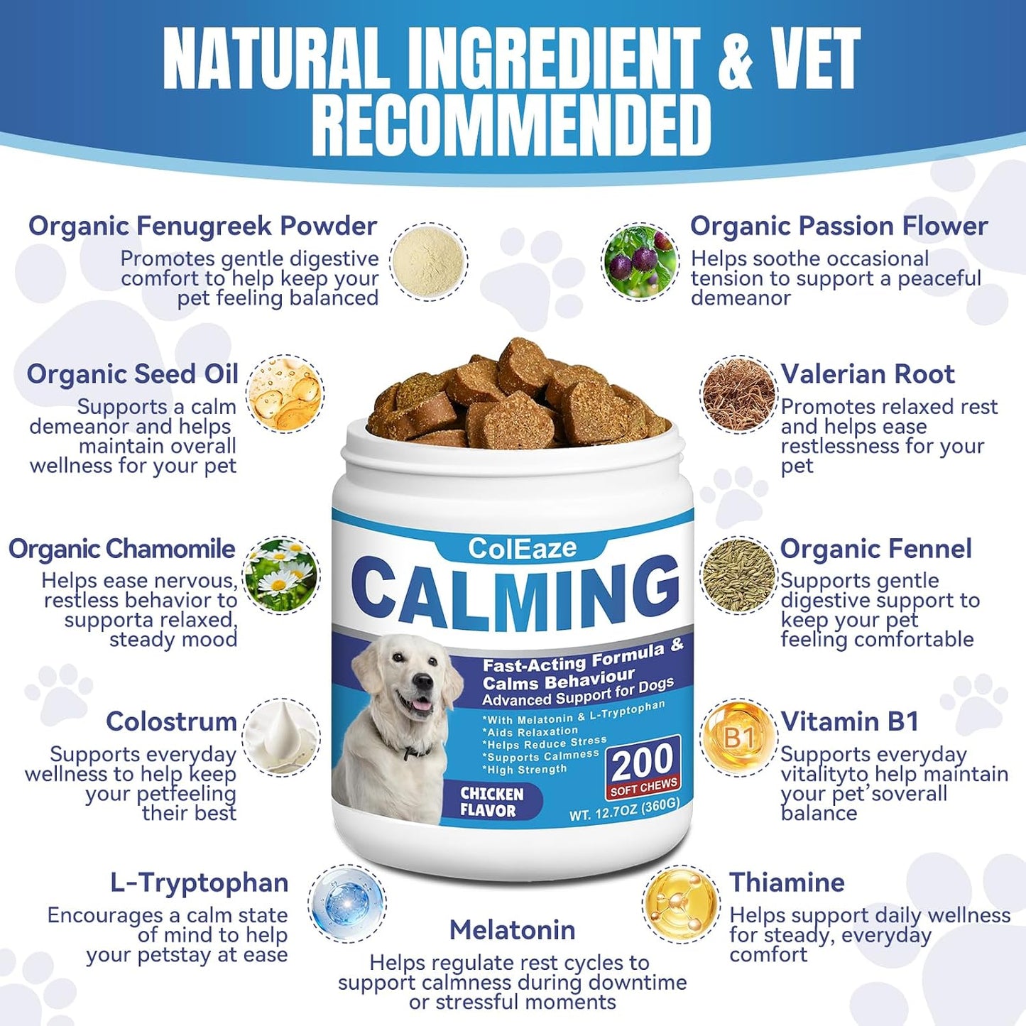 Dog Calming Chews- Sleep Aid Melatonin for Dogs Anxiety Stress Relief Noise, Thunder, Barking, Separation, Calming Chews for Dogs Small Medium Large & All Breeds, 200Ct