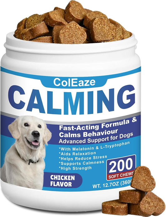 Dog Calming Chews- Sleep Aid Melatonin for Dogs Anxiety Stress Relief Noise, Thunder, Barking, Separation, Calming Chews for Dogs Small Medium Large & All Breeds, 200Ct