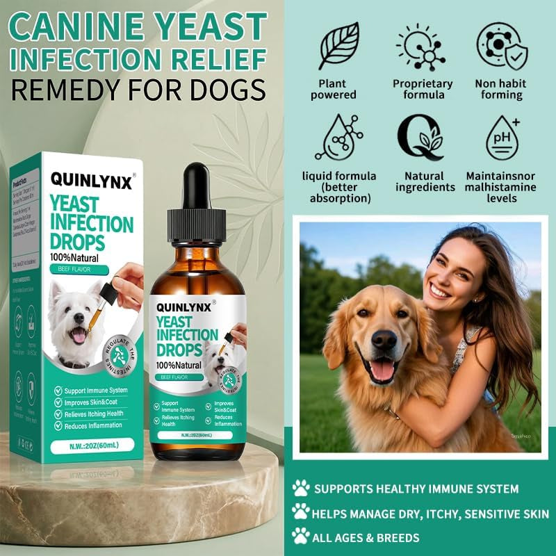 Dog Yeast Infection Treatment Drops – Treats Canine Ear & Paw Yeast Infections, Relieves Irritation, Inflammation & Allergies, Multivitamin Probiotic Supplement for Dogs
