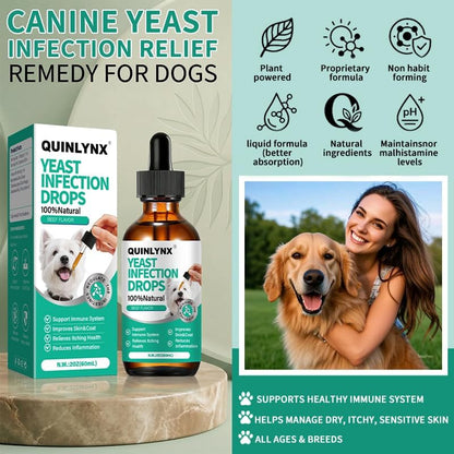 Dog Yeast Infection Treatment Drops – Treats Canine Ear & Paw Yeast Infections, Relieves Irritation, Inflammation & Allergies, Multivitamin Probiotic Supplement for Dogs