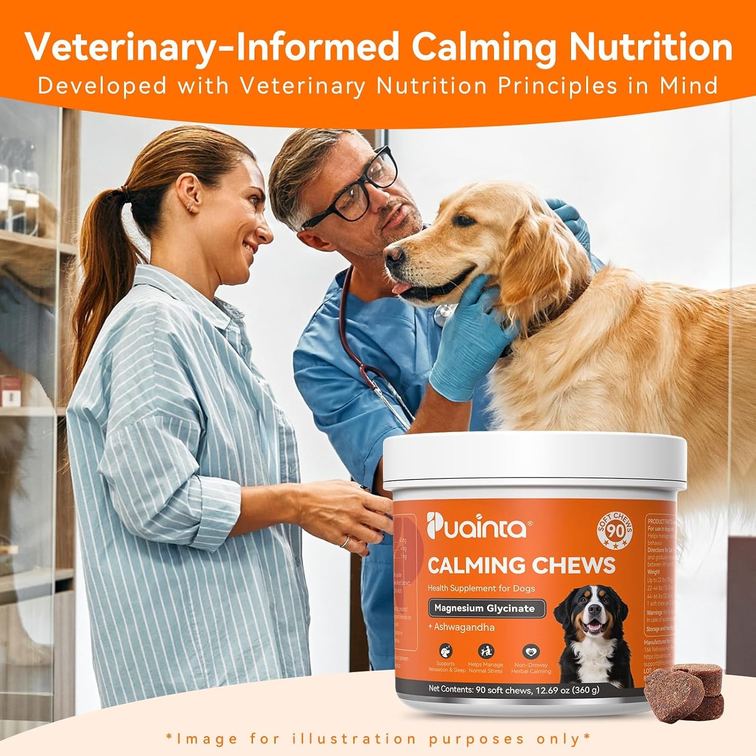 Calming Chews for Dogs, Dog Calming Supplement | Magnesium Glycinate, Melatonin & L-Theanine for Anxiety, Stress, Travel & Separation,90 Count