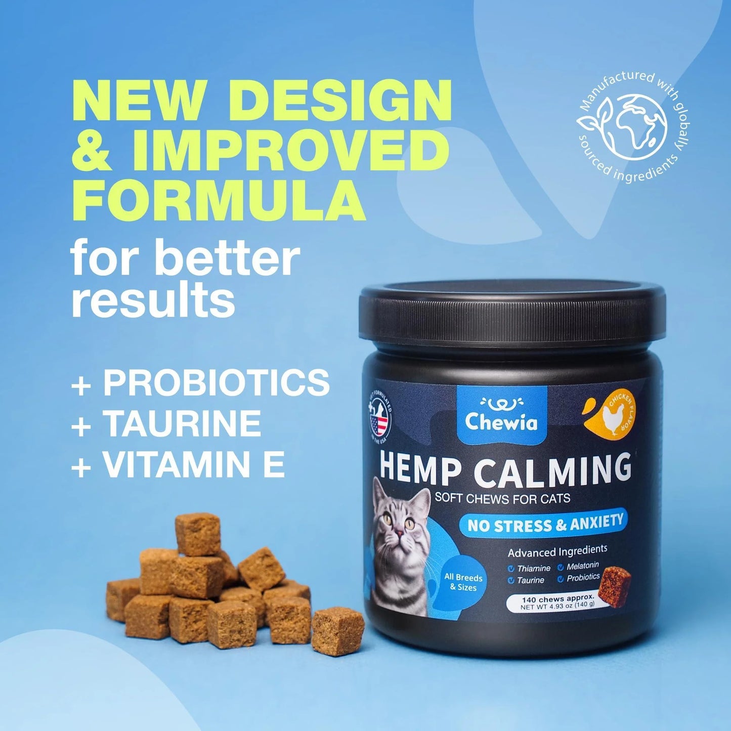 Hemp Calming Chews for Cats Melatonin Hemp Seed Oil & Probiotics Anxiety Relief