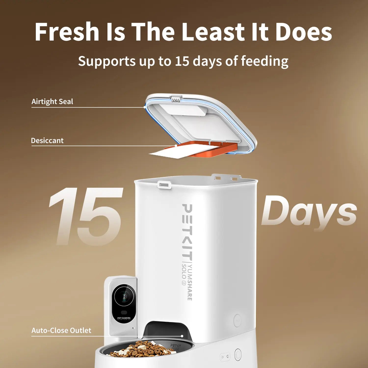 AI Pet Food Feeder with Camera - PETKIT Yumshare Solo 2 - Facial Recognition for up to 15 Pets, Live Video Streaming, App Control, Customized Meal Plans (For Dogs & Cats), Food Feeders