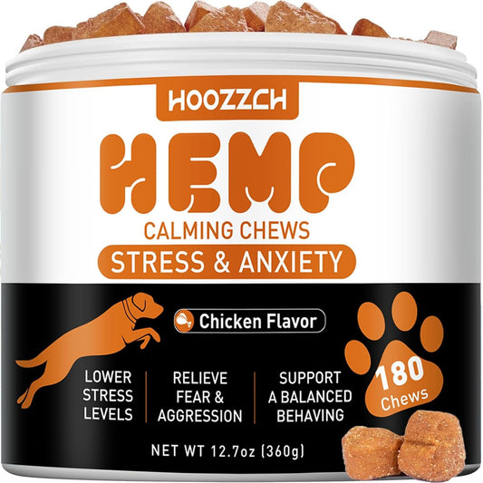 Hemp Calming Chews for Dogs, 180 Count Dogs Calming Chews, Anxiety Relief Treats for Stress Relief, Separation Aid, Barking, Composure, Promote Relaxation, Chicken Flavor
