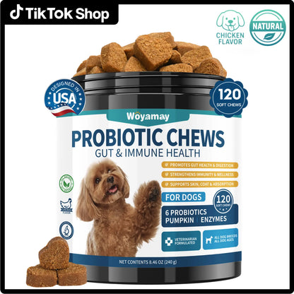 Dog Probiotics, 200 Chews, Gut and Digestive Health, Itchy Skin, Yeast Overgrowth, Diarrhoea & Gas, Overall Health Supplements