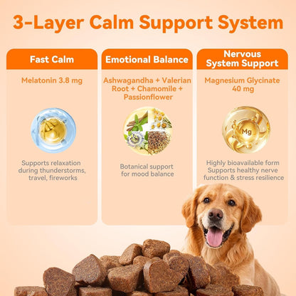 Calming Chews for Dogs, Dog Calming Supplement | Magnesium Glycinate, Melatonin & L-Theanine for Anxiety, Stress, Travel & Separation,90 Count