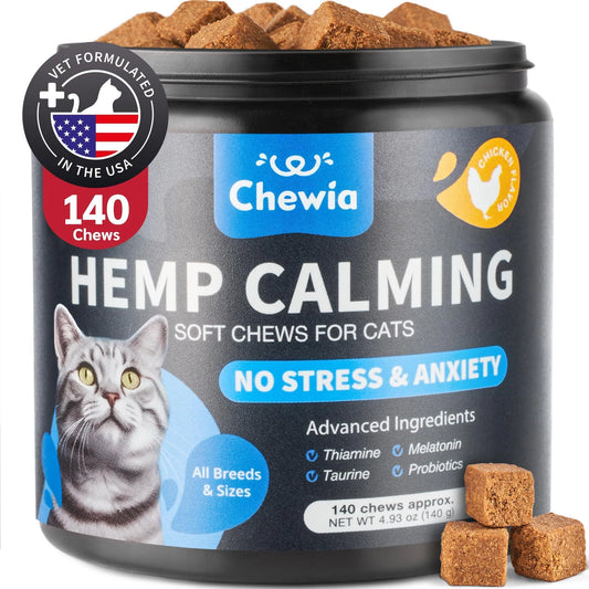 Hemp Calming Chews for Cats Melatonin Hemp Seed Oil & Probiotics Anxiety Relief