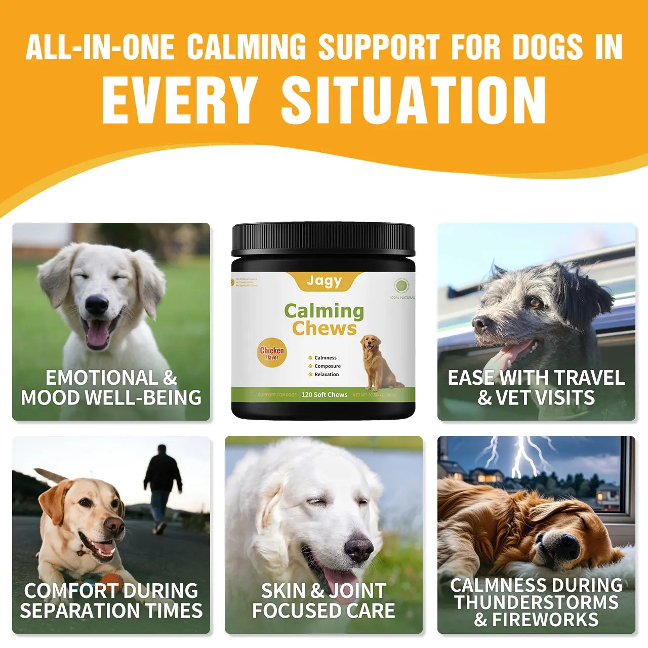 120 Natural Chicken Treats for Stress Relief & Emotional Balance, Pet Healthcare Vitamin Supplement for Dogs - Jagy Dog Calming Chews