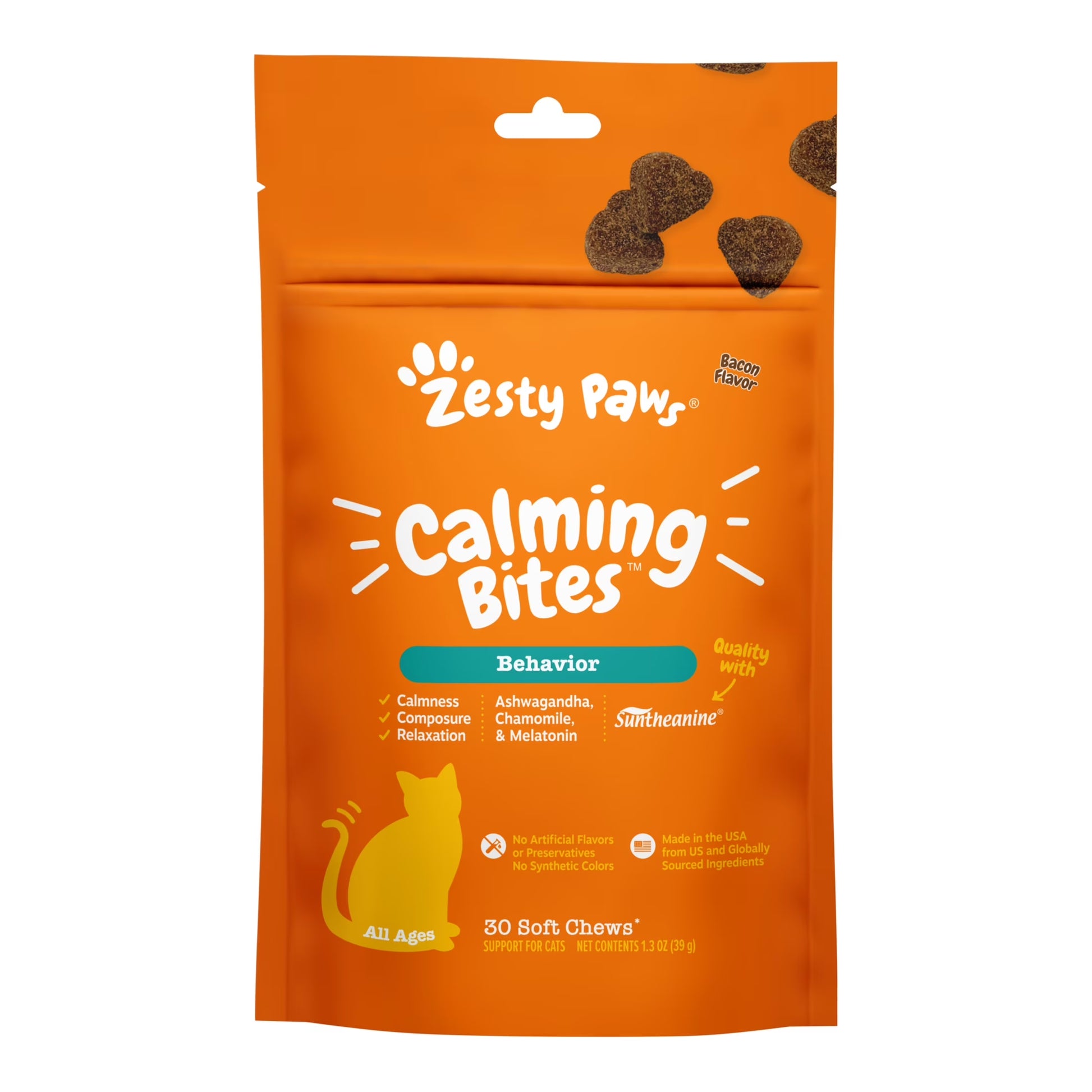 (6 Pack)  Calming Bites Bacon 30Ct - Cat (Pouch)