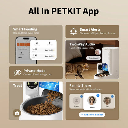 AI Pet Food Feeder with Camera - PETKIT Yumshare Solo 2 - Facial Recognition for up to 15 Pets, Live Video Streaming, App Control, Customized Meal Plans (For Dogs & Cats), Food Feeders