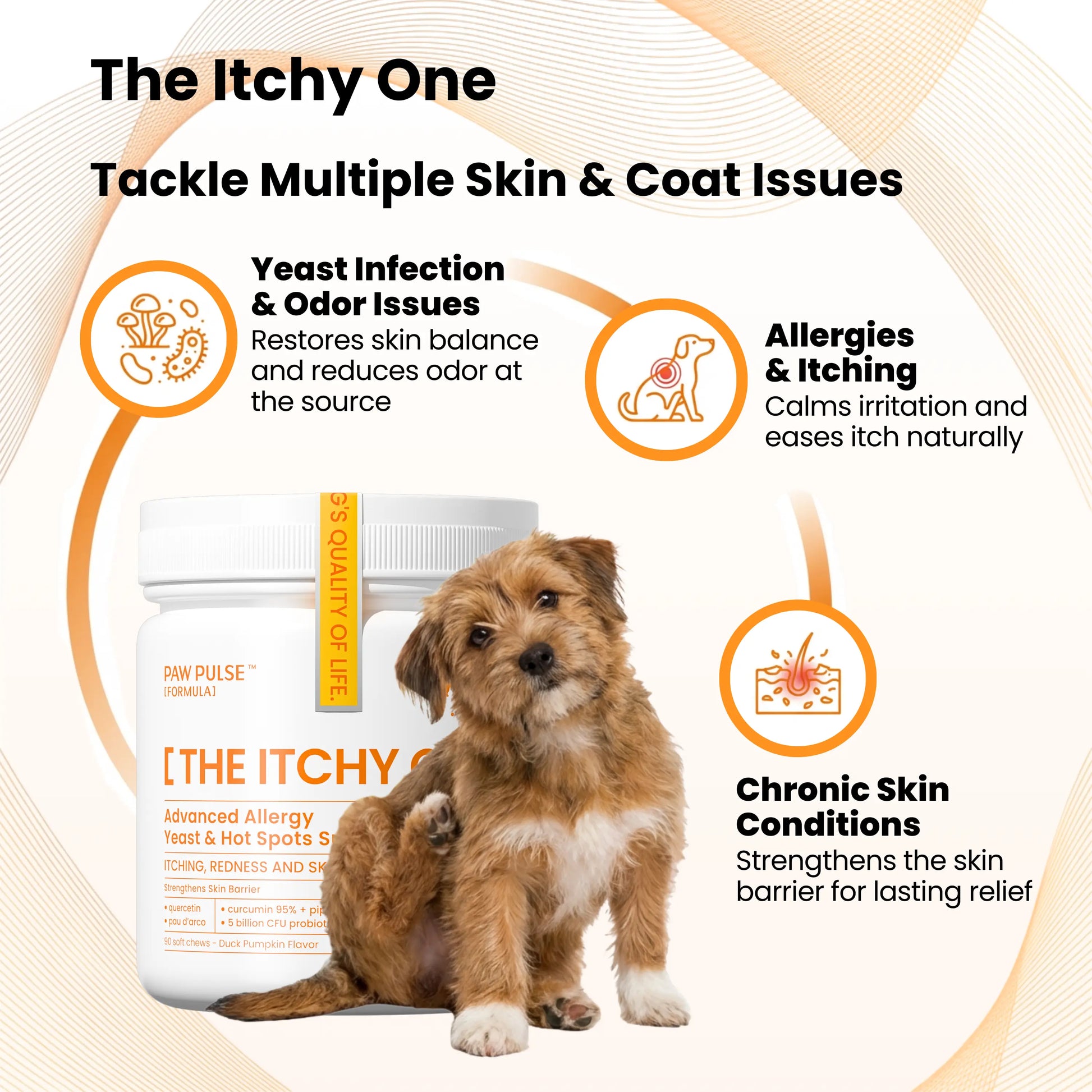 PAWPULSE FORMULA Dog Itching Skin Relief – Allergy Relief Chews for Yeast, Redness and Hotspots, Support Immune and Seasonal Allergy with Probiotics & Omega-3, 90 Chews
