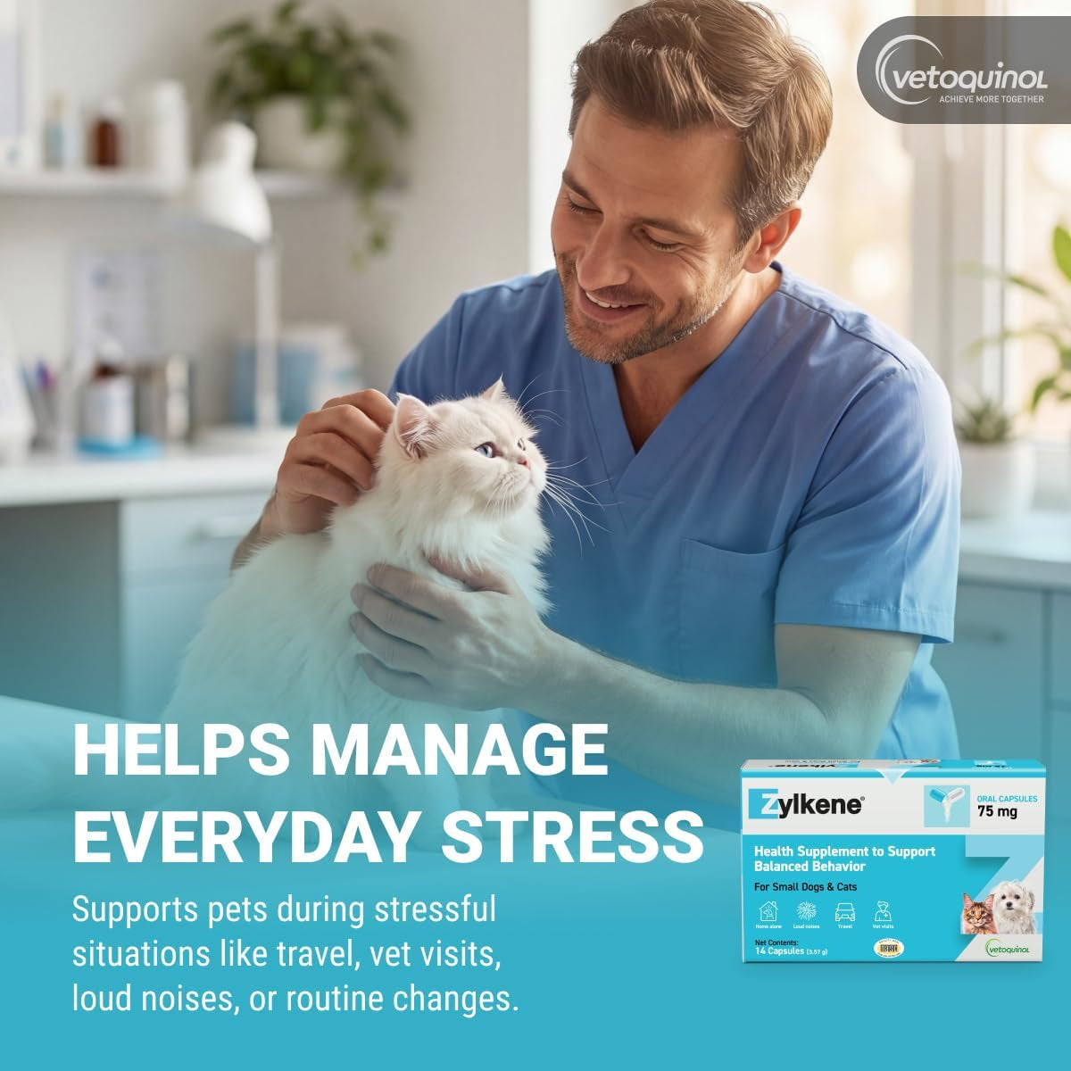 Zylkene Calming Support Supplement for Small Dogs and Cats, Promotes Relaxation, Reduces Stress, and Supports Occasional Anxiety Relief for Dogs and Cats, 75Mg - 14 Capsules