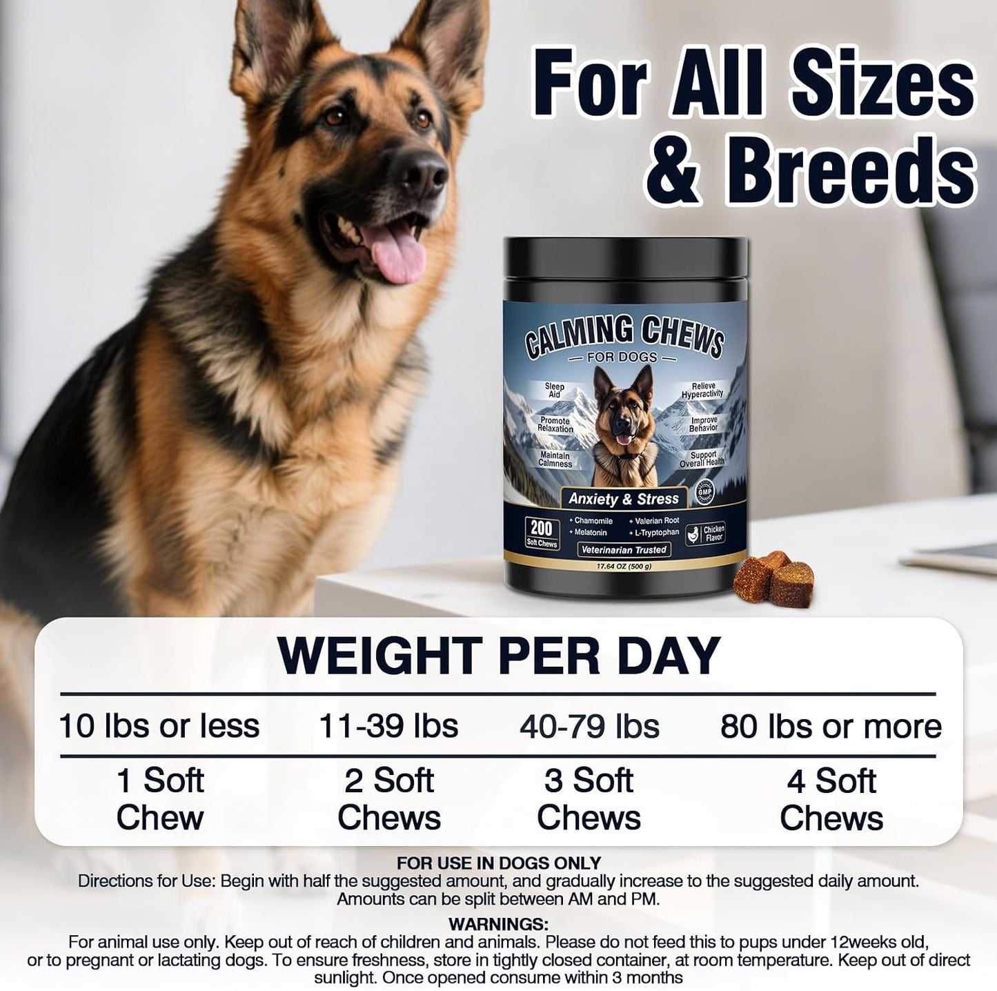 Dog Calming Chews 200Ct, for Small/Medium/Large Dogs
