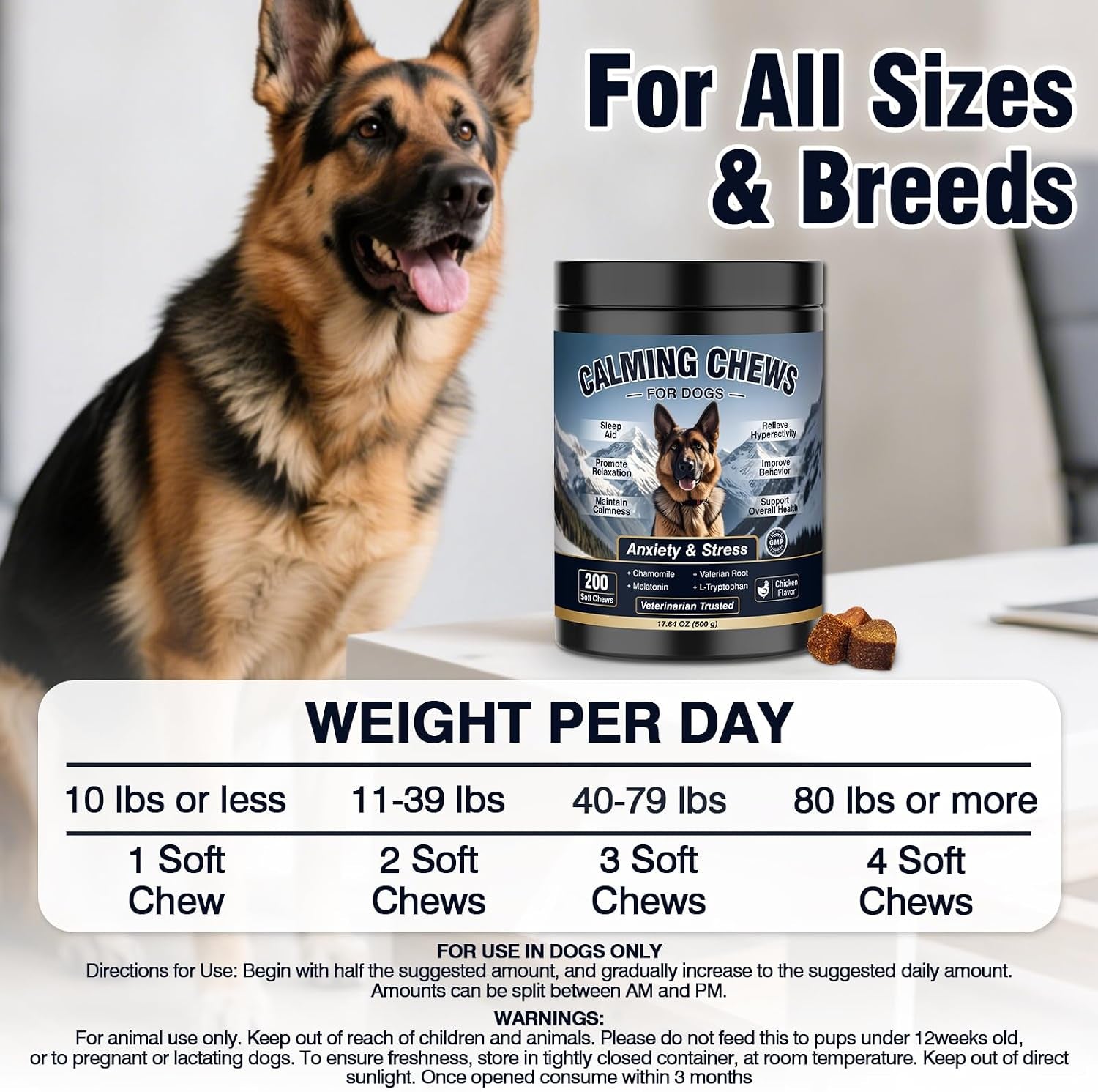 Dog Calming Chews 200Ct, for Small/Medium/Large Dogs
