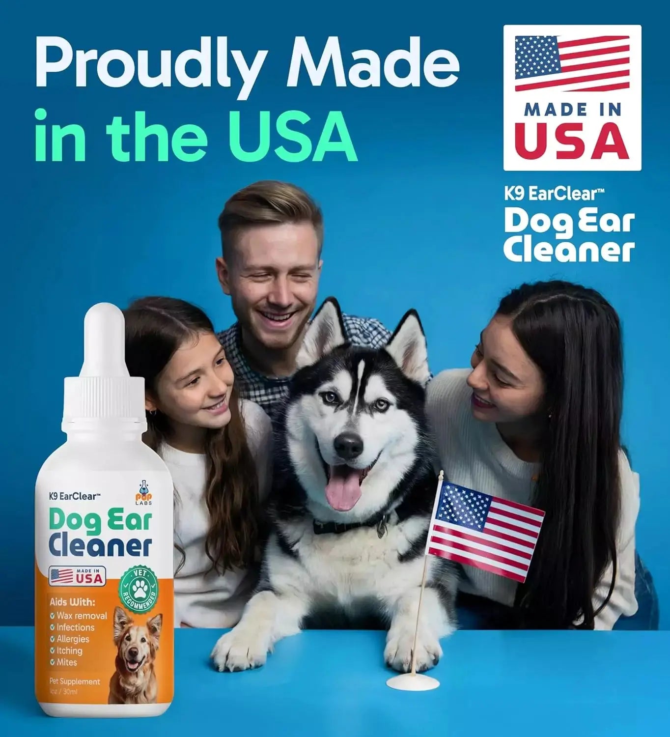 K9 Earclear Natural Ear Drops for Dogs - Soothes Irritation & Itching - Made in USA - Pet Grooming Supplement - 1Oz Dropper Bottle