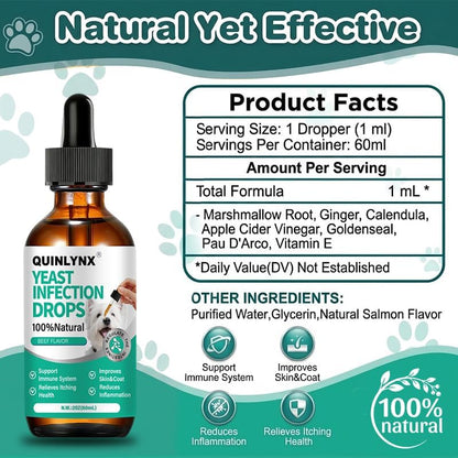 Dog Yeast Infection Treatment Drops – Treats Canine Ear & Paw Yeast Infections, Relieves Irritation, Inflammation & Allergies, Multivitamin Probiotic Supplement for Dogs