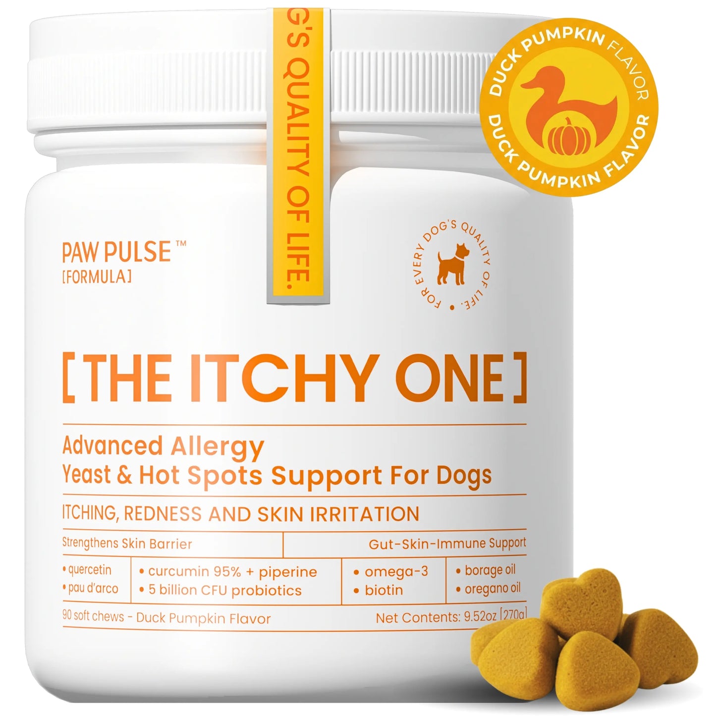 PAWPULSE FORMULA Dog Itching Skin Relief – Allergy Relief Chews for Yeast, Redness and Hotspots, Support Immune and Seasonal Allergy with Probiotics & Omega-3, 90 Chews