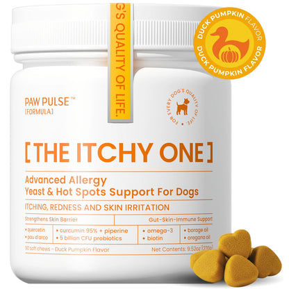 PAWPULSE FORMULA Dog Itching Skin Relief – Allergy Relief Chews for Yeast, Redness and Hotspots, Support Immune and Seasonal Allergy with Probiotics & Omega-3, 90 Chews