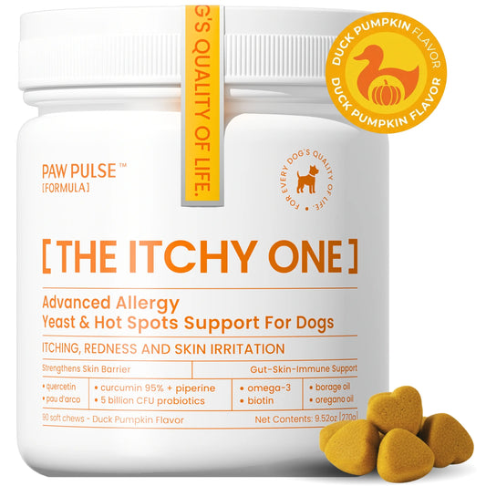 PAWPULSE FORMULA Dog Itching Skin Relief – Allergy Relief Chews for Yeast, Redness and Hotspots, Support Immune and Seasonal Allergy with Probiotics & Omega-3, 90 Chews