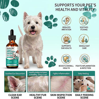 Dog Yeast Infection Treatment Drops – Treats Canine Ear & Paw Yeast Infections, Relieves Irritation, Inflammation & Allergies, Multivitamin Probiotic Supplement for Dogs