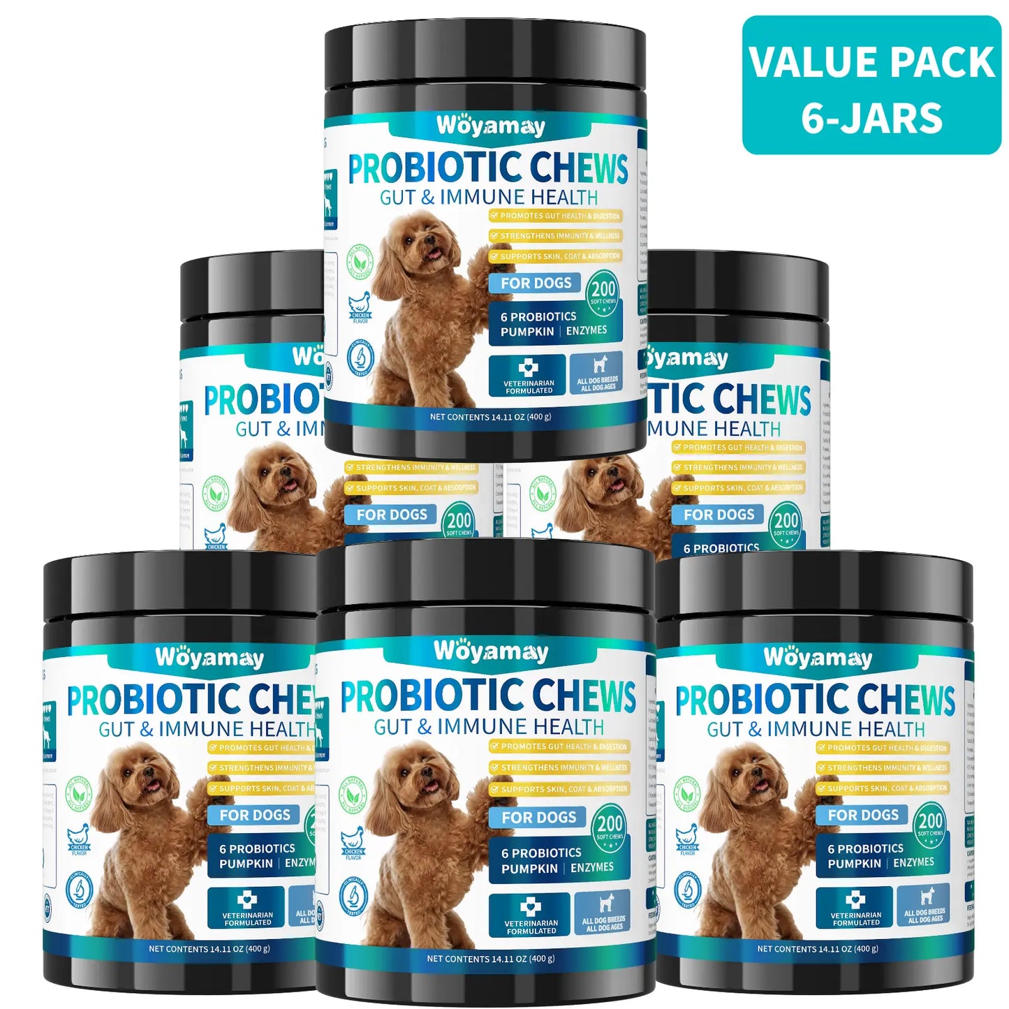 Dog Probiotics, 200 Chews, Gut and Digestive Health, Itchy Skin, Yeast Overgrowth, Diarrhoea & Gas, Overall Health Supplements