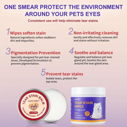 PET Pet Tear Stain Protection Cream with Professional Brush for Dog and Cat Eye Care, Natural Anti-Tear, Gentle Cleaning, Removes Tear Stains from Dogs and Cats, Remarkable Effect without Irritation
