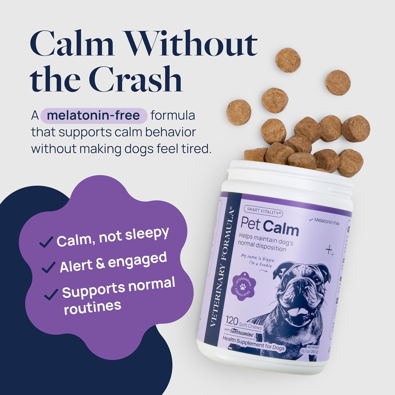 Pet Calm 60Ct – Vet-Formulated Calming Chews for Dogs with L-Theanine, L-Tryptophan for Behavior Support, Relaxation Treats, Puppy Chews for Stressful Situations, Dog Calming Aid