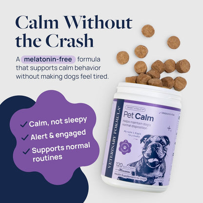Pet Calm 60Ct – Vet-Formulated Calming Chews for Dogs with L-Theanine, L-Tryptophan for Behavior Support, Relaxation Treats, Puppy Chews for Stressful Situations, Dog Calming Aid
