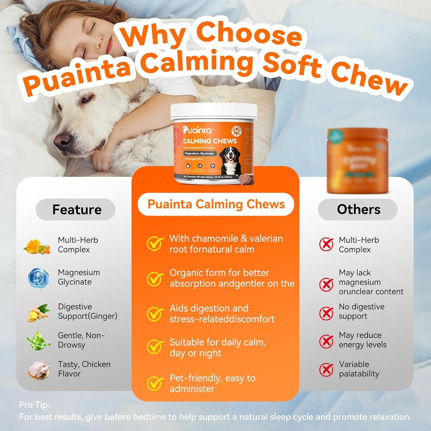 Calming Chews for Dogs, Dog Calming Supplement | Magnesium Glycinate, Melatonin & L-Theanine for Anxiety, Stress, Travel & Separation,90 Count