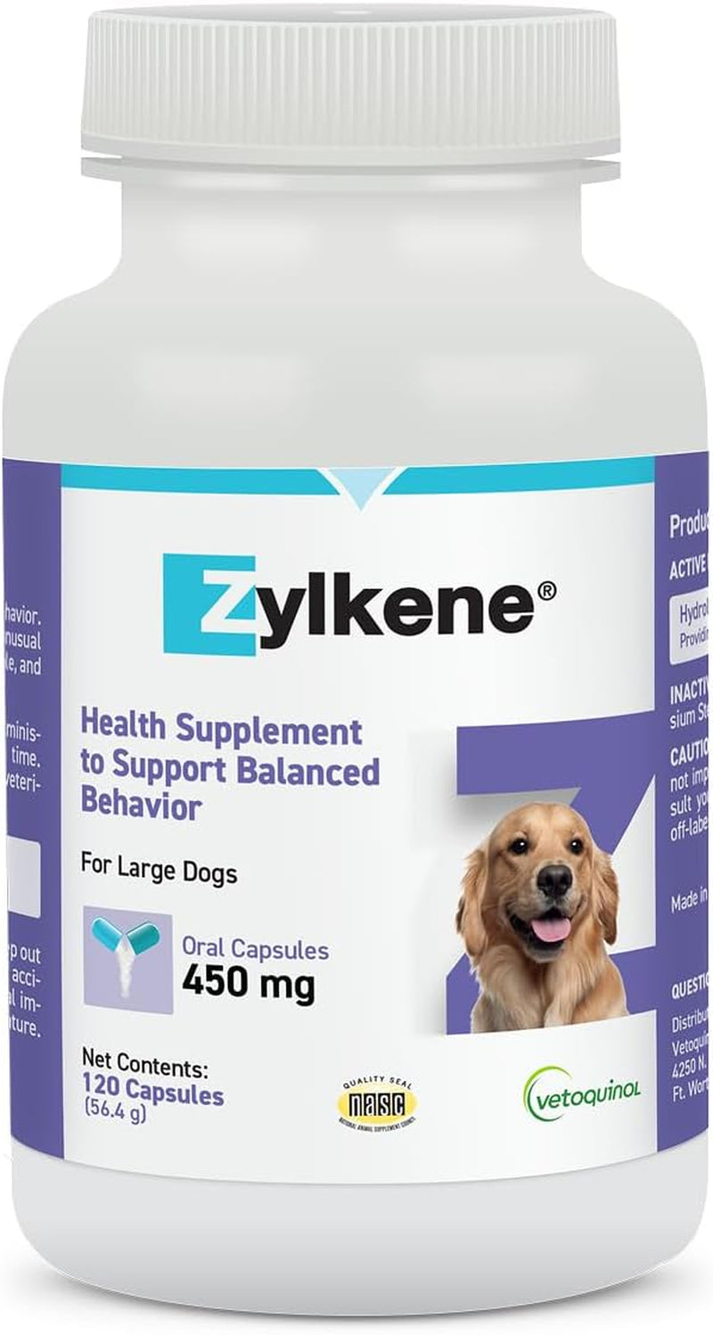 Zylkene - Calming Support for Large Dogs 33–132 Lb - Supports Behavior & Occasional Anxiety - Perfect for Boarding, Vet Visits & Celebrations - Non-Drowsy & Lactose-Free - 120 Capsules