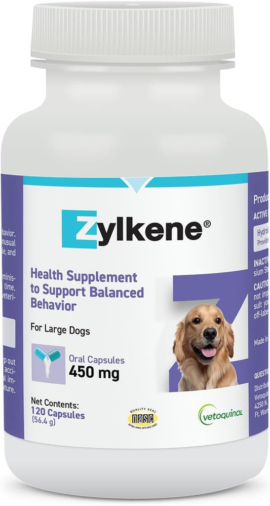 Zylkene - Calming Support for Large Dogs 33–132 Lb - Supports Behavior & Occasional Anxiety - Perfect for Boarding, Vet Visits & Celebrations - Non-Drowsy & Lactose-Free - 120 Capsules