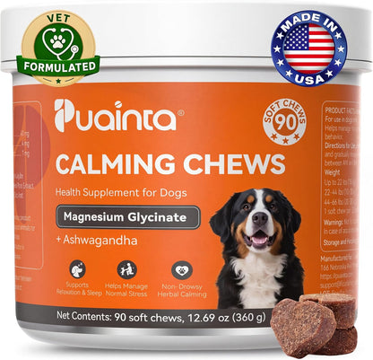 Calming Chews for Dogs, Dog Calming Supplement | Magnesium Glycinate, Melatonin & L-Theanine for Anxiety, Stress, Travel & Separation,90 Count