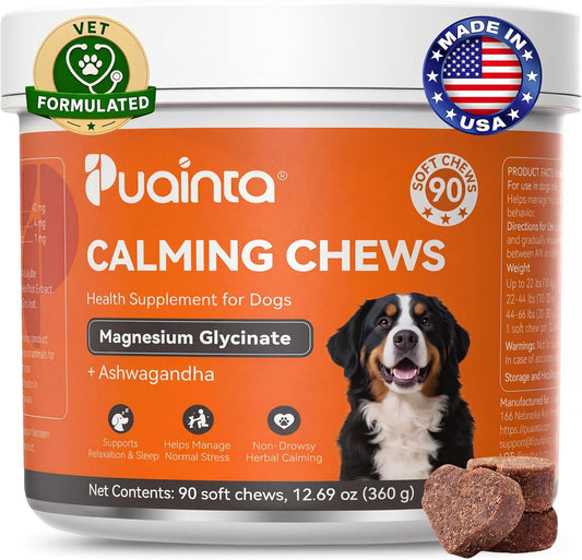 Calming Chews for Dogs, Dog Calming Supplement | Magnesium Glycinate, Melatonin & L-Theanine for Anxiety, Stress, Travel & Separation,90 Count