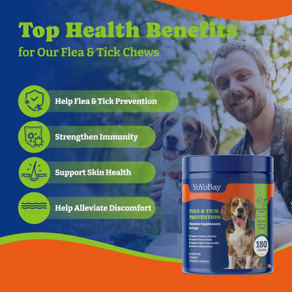 Flea and Tick Prevention Chews for Dogs - 180 Soft Chews, Three Flavors- Duck & Pear, Salmon & Blueberry, Turkey & Pumpkin - Yoyobay Dog Flea and Tick Support Chewable, Natural Defense - Dog Immune Support Supplement #Summervibes #Petlovers