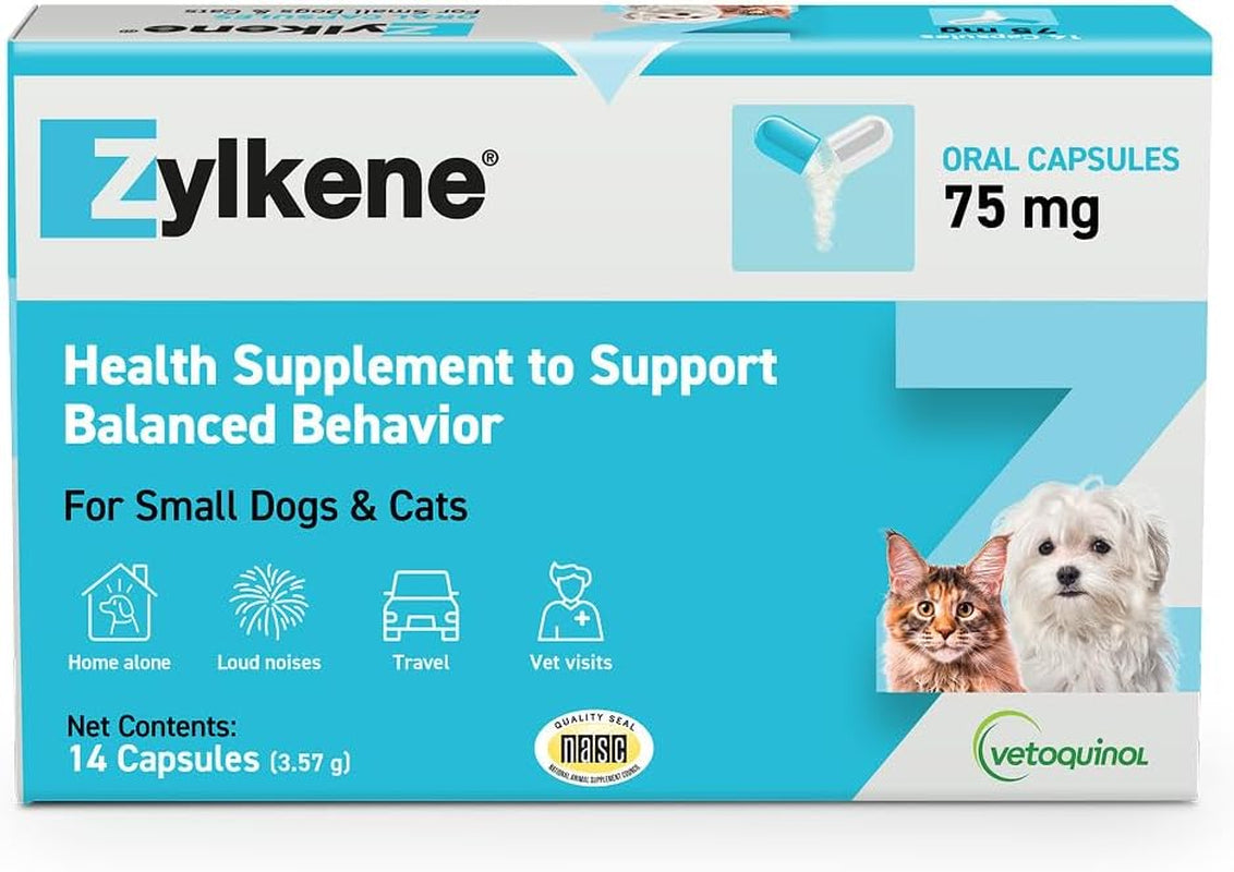 Zylkene Calming Support Supplement for Small Dogs and Cats, Promotes Relaxation, Reduces Stress, and Supports Occasional Anxiety Relief for Dogs and Cats, 75Mg - 14 Capsules