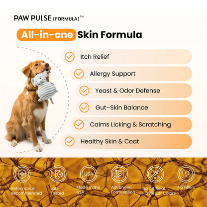 PAWPULSE FORMULA Dog Itching Skin Relief – Allergy Relief Chews for Yeast, Redness and Hotspots, Support Immune and Seasonal Allergy with Probiotics & Omega-3, 90 Chews