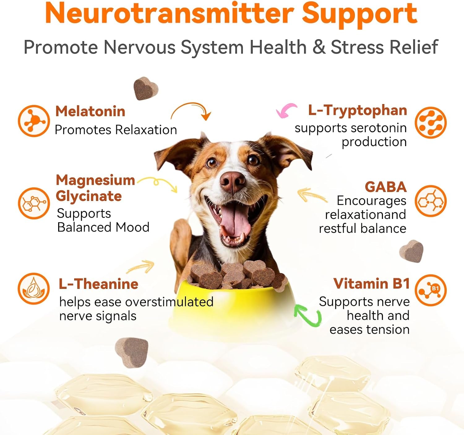 Calming Chews for Dogs, Dog Calming Supplement | Magnesium Glycinate, Melatonin & L-Theanine for Anxiety, Stress, Travel & Separation,90 Count