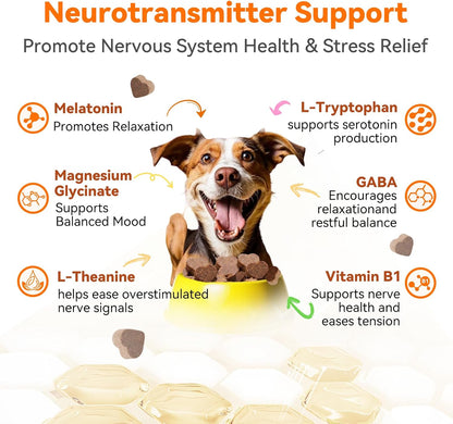 Calming Chews for Dogs, Dog Calming Supplement | Magnesium Glycinate, Melatonin & L-Theanine for Anxiety, Stress, Travel & Separation,90 Count