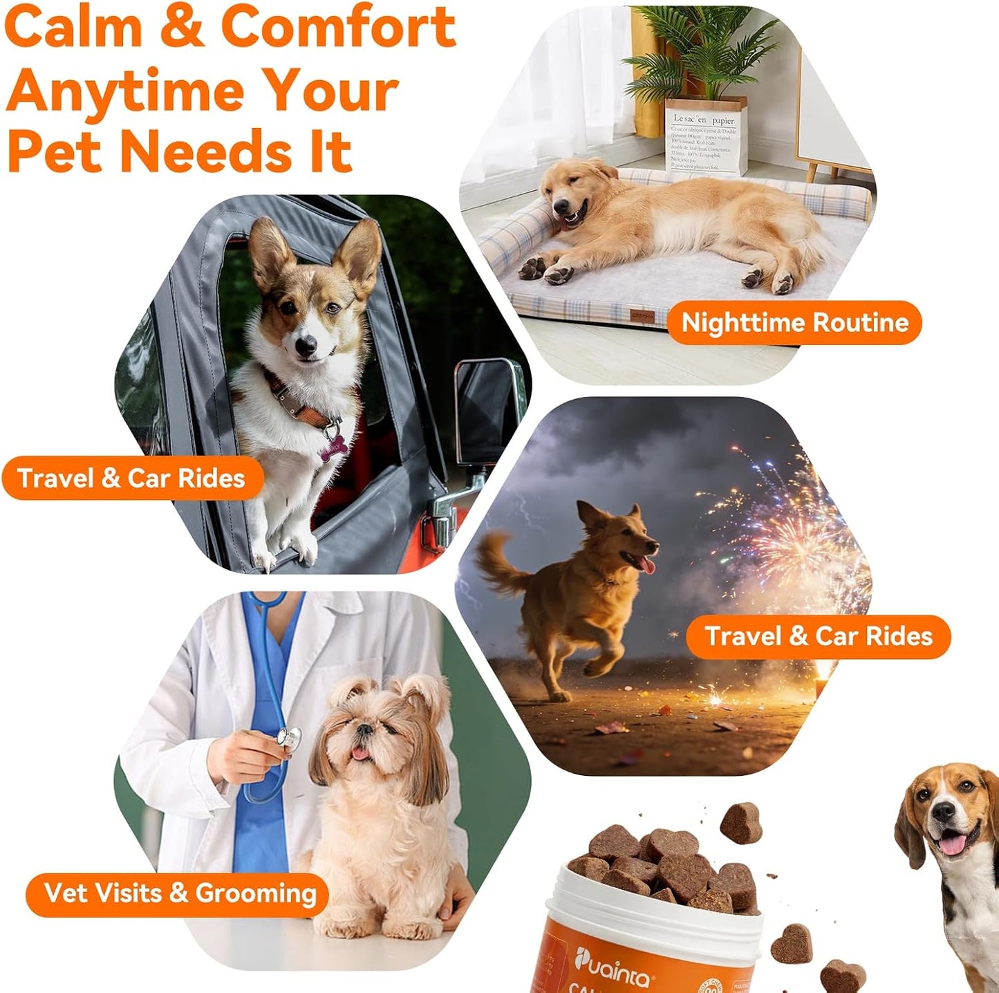 Calming Chews for Dogs, Dog Calming Supplement | Magnesium Glycinate, Melatonin & L-Theanine for Anxiety, Stress, Travel & Separation,90 Count