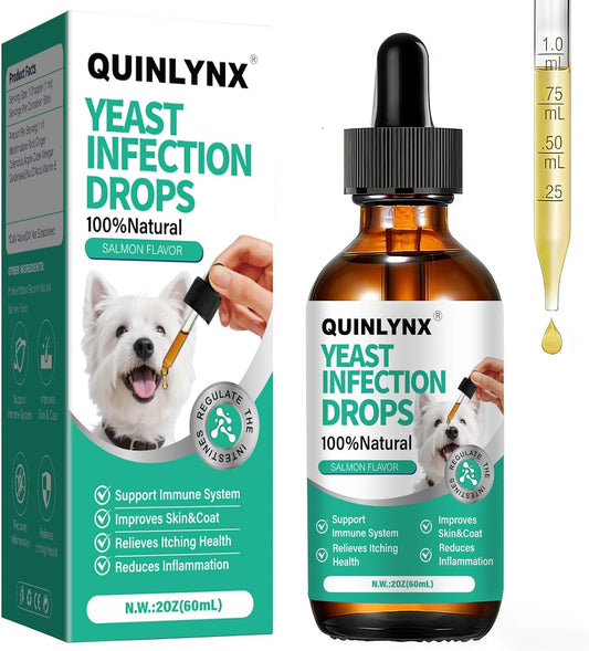 Dog Yeast Infection Treatment Drops – Treats Canine Ear & Paw Yeast Infections, Relieves Irritation, Inflammation & Allergies, Multivitamin Probiotic Supplement for Dogs