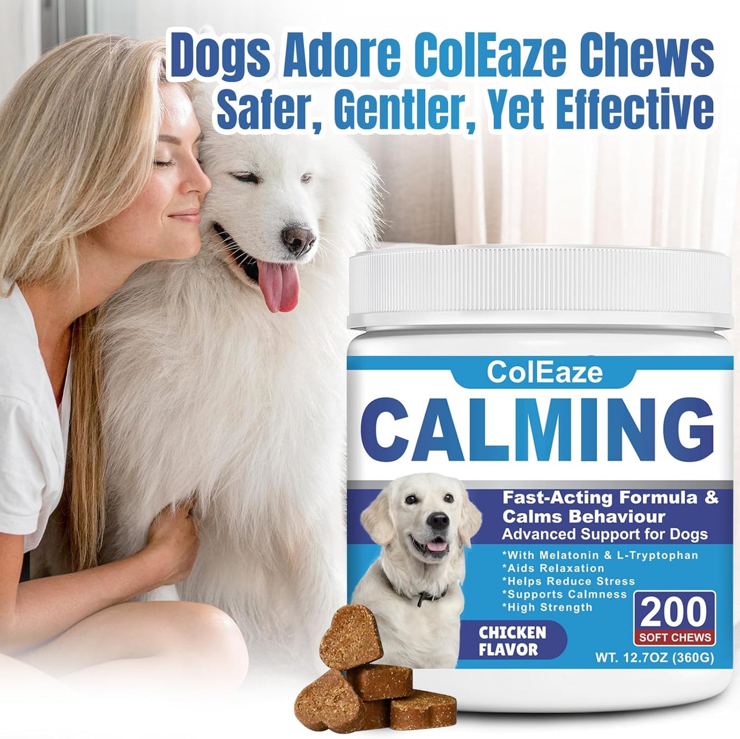 Dog Calming Chews- Sleep Aid Melatonin for Dogs Anxiety Stress Relief Noise, Thunder, Barking, Separation, Calming Chews for Dogs Small Medium Large & All Breeds, 200Ct