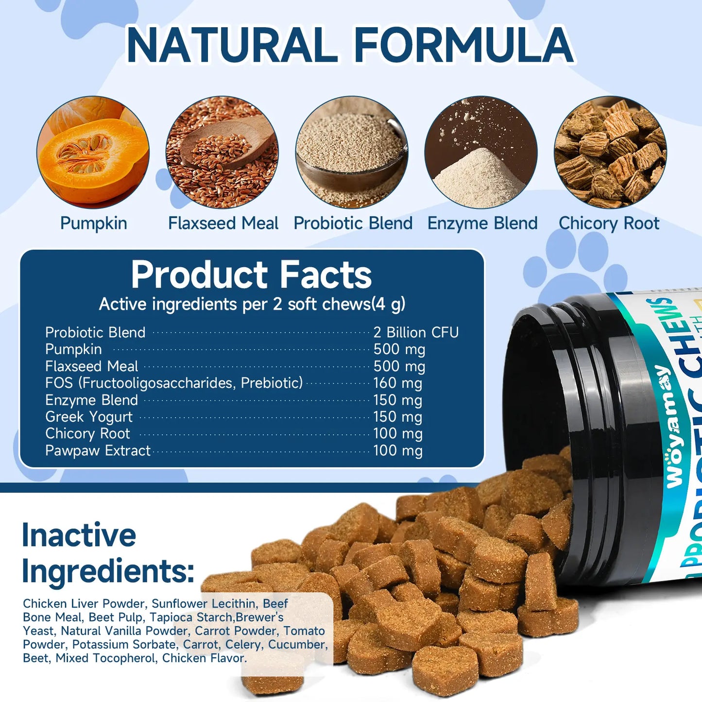 Dog Probiotics, 200 Chews, Gut and Digestive Health, Itchy Skin, Yeast Overgrowth, Diarrhoea & Gas, Overall Health Supplements