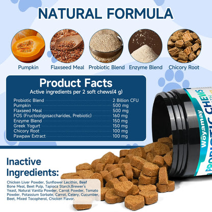 Dog Probiotics, 200 Chews, Gut and Digestive Health, Itchy Skin, Yeast Overgrowth, Diarrhoea & Gas, Overall Health Supplements