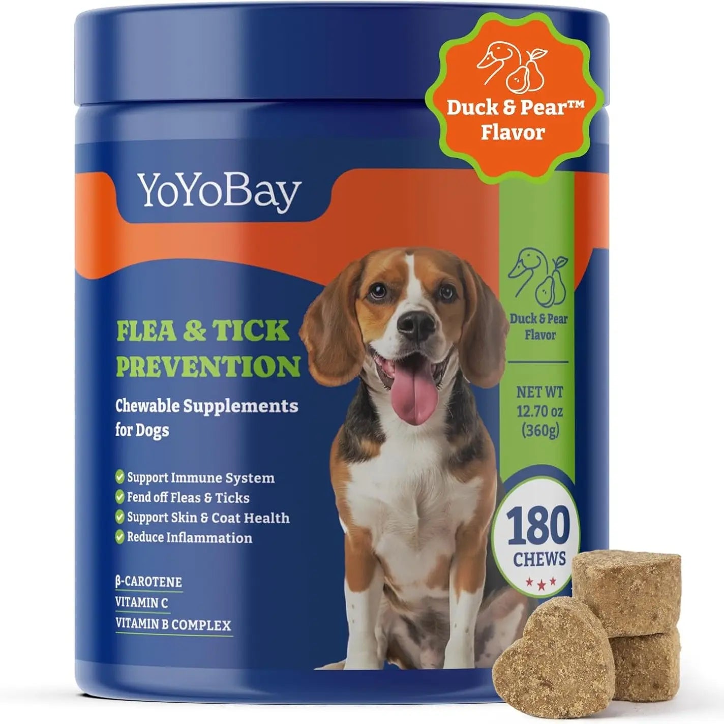 Flea and Tick Prevention Chews for Dogs - 180 Soft Chews, Three Flavors- Duck & Pear, Salmon & Blueberry, Turkey & Pumpkin - Yoyobay Dog Flea and Tick Support Chewable, Natural Defense - Dog Immune Support Supplement #Summervibes #Petlovers