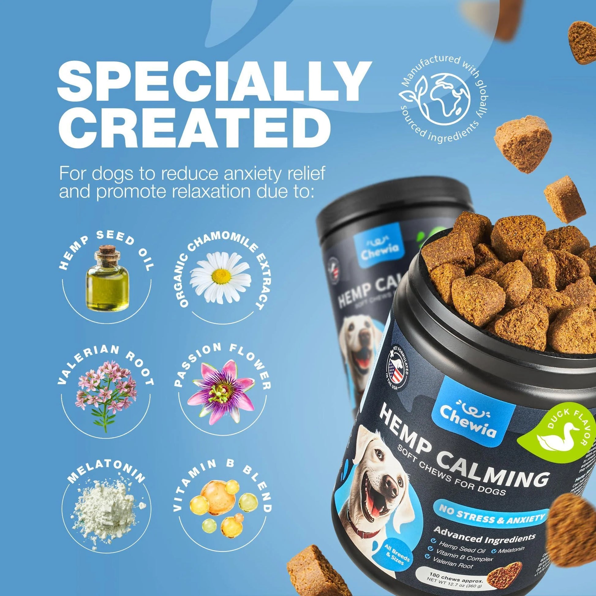 Calming Chews for Dogs Anxiety Dog Calming Treats with Melatonin Valerian Root 180 Chews