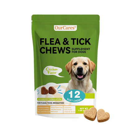 Ourcares Natural Outdoor Defense Dog Chewables – 12 Count Chicken-Flavored Chews with Coconut Oil & Vitamins for Comprehensive Pet Wellness & External Protection Support，Glb