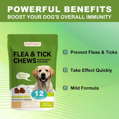 Ourcares Natural Outdoor Defense Dog Chewables – 12 Count Chicken-Flavored Chews with Coconut Oil & Vitamins for Comprehensive Pet Wellness & External Protection Support，Glb