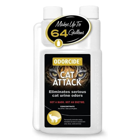 Cat Odor Remover for Carpet & Upholstery - Cat Urine Remover for Litter Box - Odorcide Cat Attack Concentrate Odor Eliminator - 16 Oz and Gallon