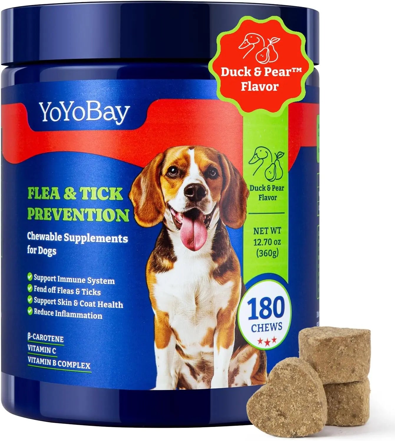 Flea and Tick Prevention Chews for Dogs - 180 Soft Chews, Three Flavors- Duck & Pear, Salmon & Blueberry, Turkey & Pumpkin - Yoyobay Dog Flea and Tick Support Chewable, Natural Defense - Dog Immune Support Supplement #Summervibes #Petlovers