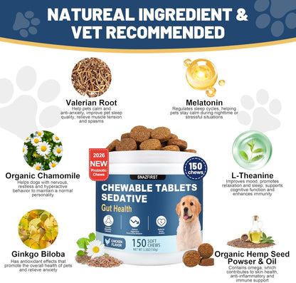 Calming Chews for Dogs, Dog Calming Chews Melatonin Relief Anxiety Bites | Dog Melatonin Calming Treats, Sleep Aid for Small Medium Large Dogs, Thunder, Noise, Barking, Separation Anxiety, 150 Chews